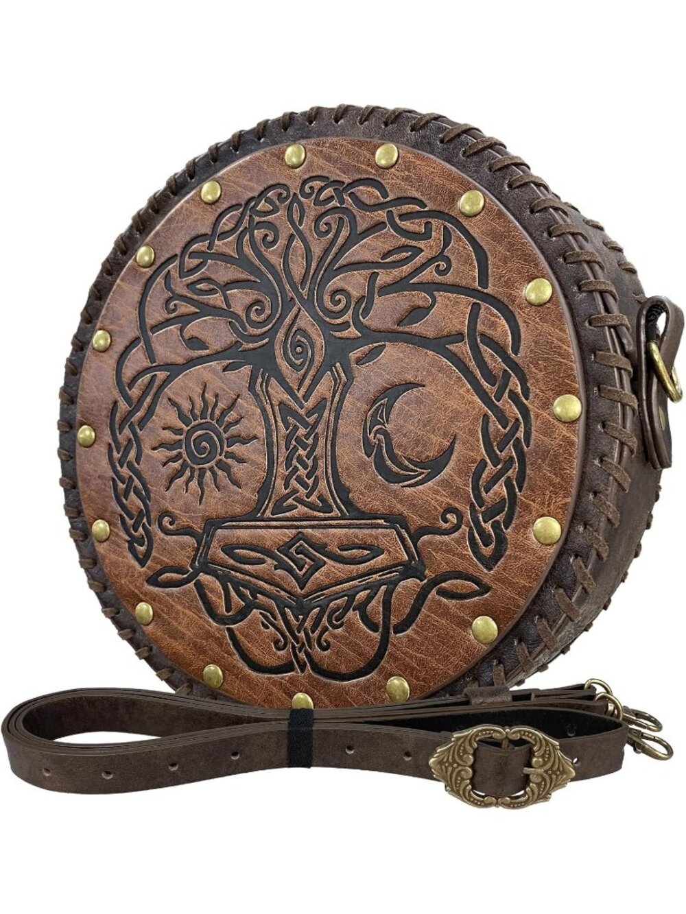 🎃Brown B Viking Embossed Crossbody Bag, Nordic Faux Leather Belt Satchel Bag